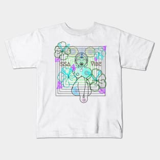 Psychedelic Issa Vibe Spacey Earth Girl (kawaii green bg, green and pink variation) Kids T-Shirt